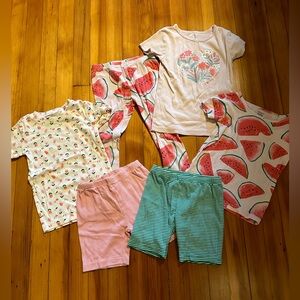 5t toddler girl pajama lot - 3 shirts, 3 bottoms